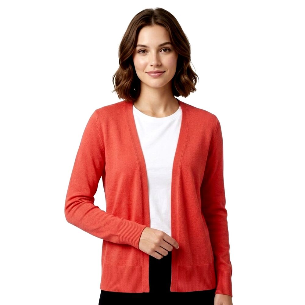 Ann Taylor Coral Cedar Open Front Viscose Knit Lightweight Cardigan Sweater